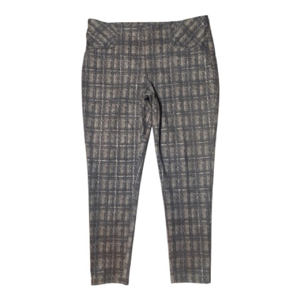 Zac & Rachel Brown/Tan Plaid Stretchy Ponte Pants Size XL Slim-leg Pull On